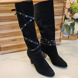 Antonio Melani Black Suede Knee High High Heel Boots Size 6.5